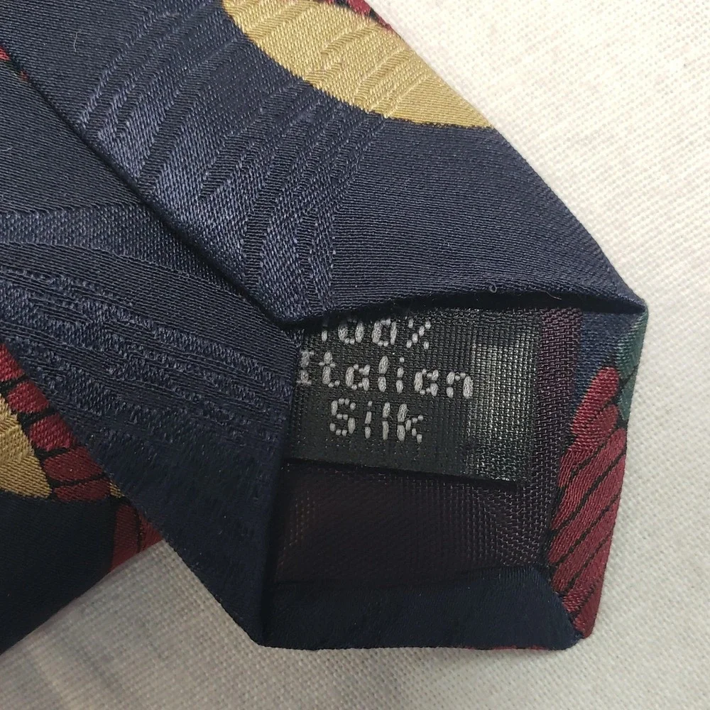 Zylos George Machado Mens Geometric‎ Silk Tie OS Navy Red Gold
